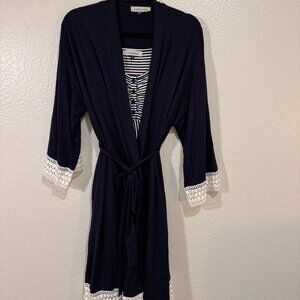 Angel Maternity Robe + Nighty | M | Navy and White Stipe, Lace trim | Never worn